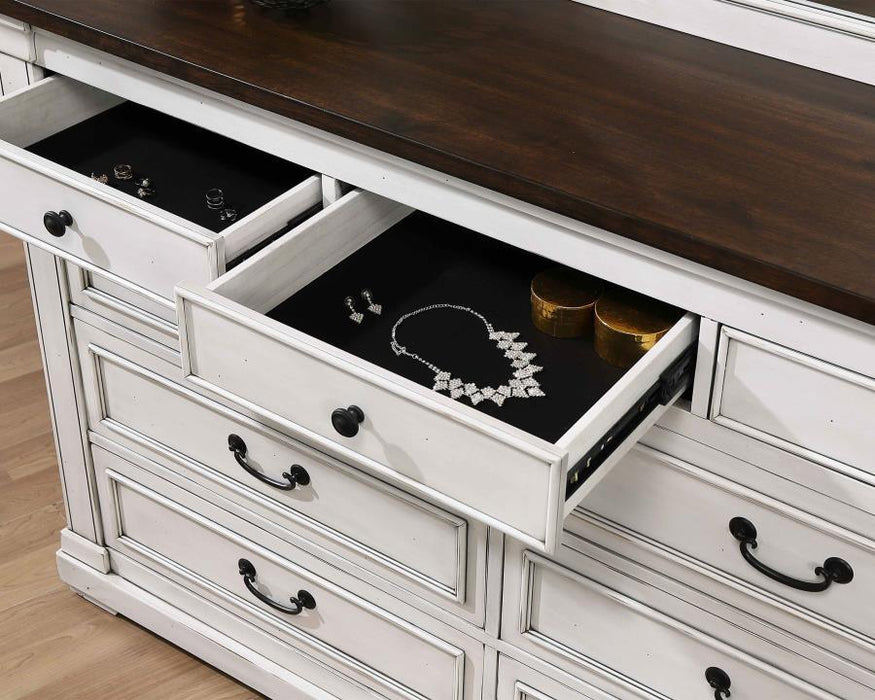 Hillcrest - 9-Drawer Dresser With Mirror - Dark Rum And White