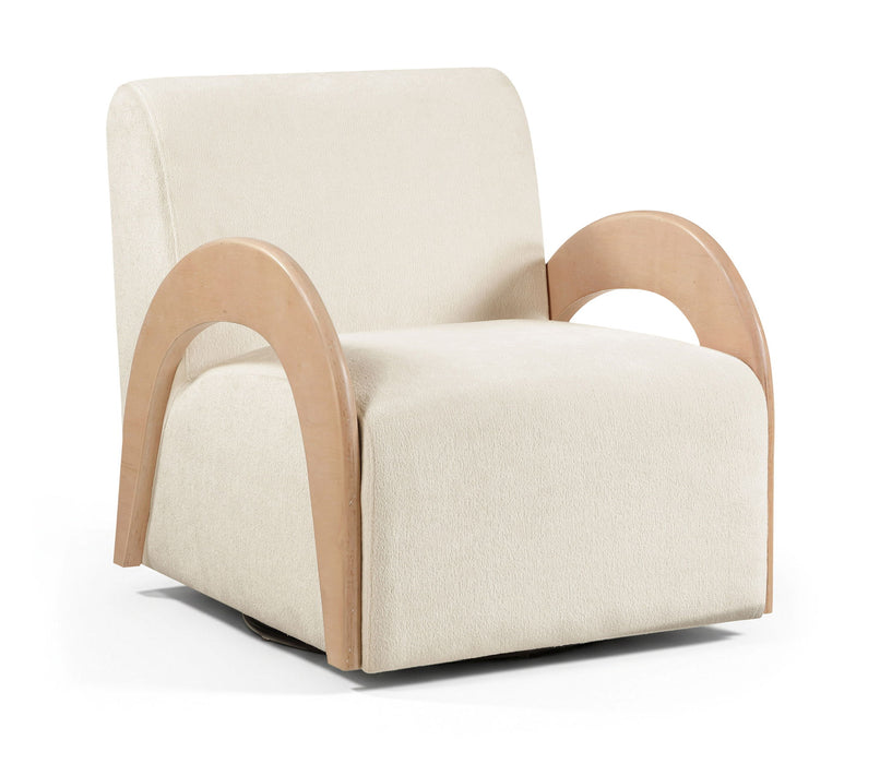 Neria - Chenille Fabric Upholstered Swivel Accent Chair - Cream / Painted Natural
