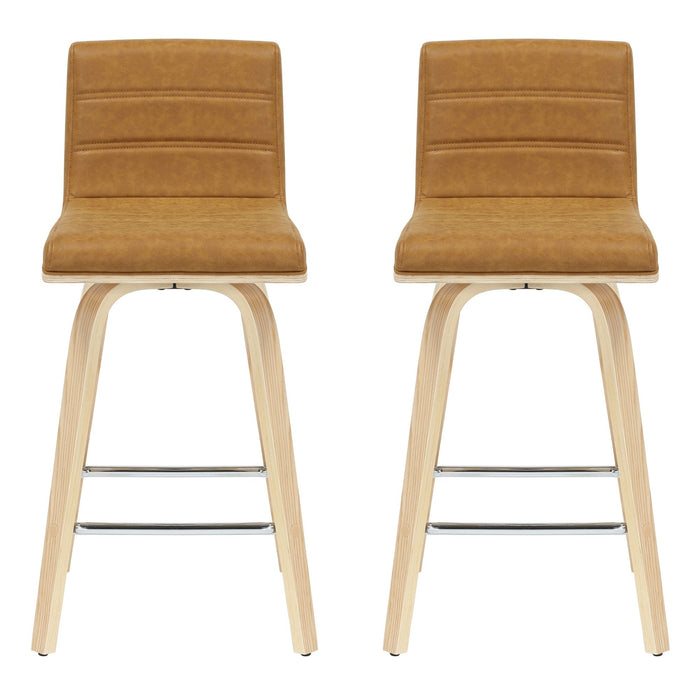 Vienna - 35.5" Swivel Counter Height Square Back Wood Bar Stool With Faux Leather Seat