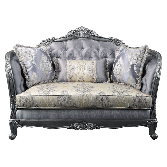 Ariadne - Loveseat With 3 Pillows - Fabric & Platinum