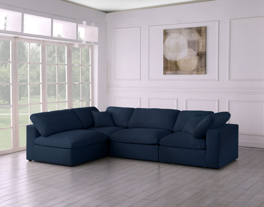 Serene - Linen Textured Fabric Deluxe Comfort Modular Sectional 4 Piece - Navy