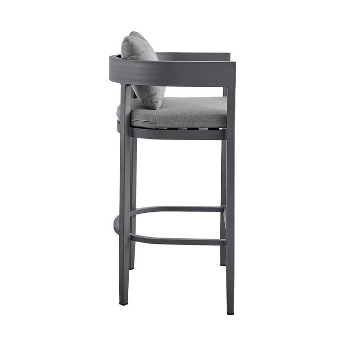 Menorca - Outdoor Patio 5-Piece Bar Table Set In Aluminum With Gray Cushions