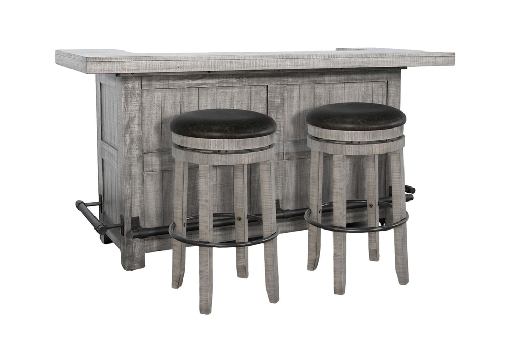 Traditional Wood Home Bar With Backless Stool