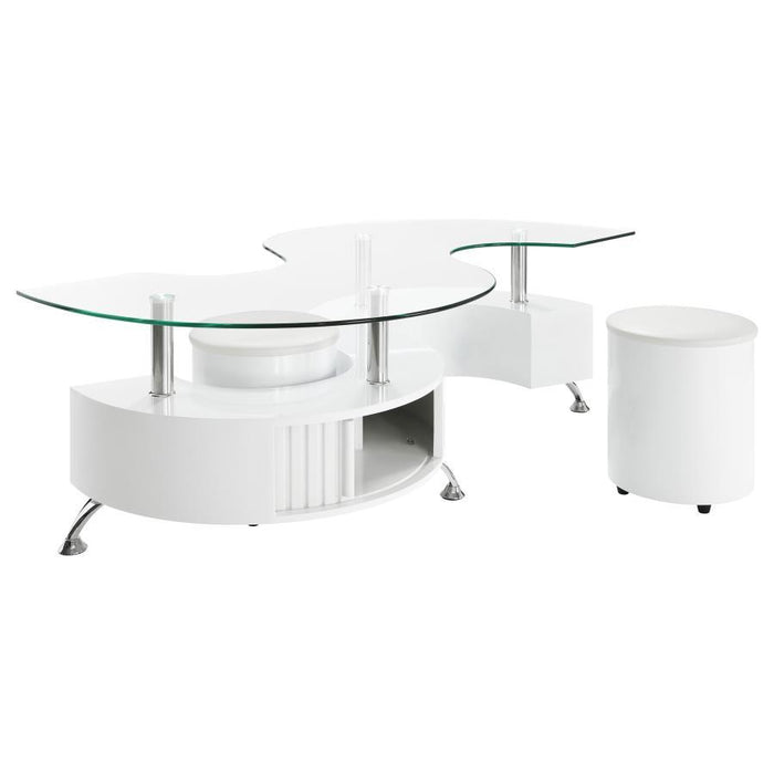 Buckley - Curved Glass Top Coffee Table With Stools