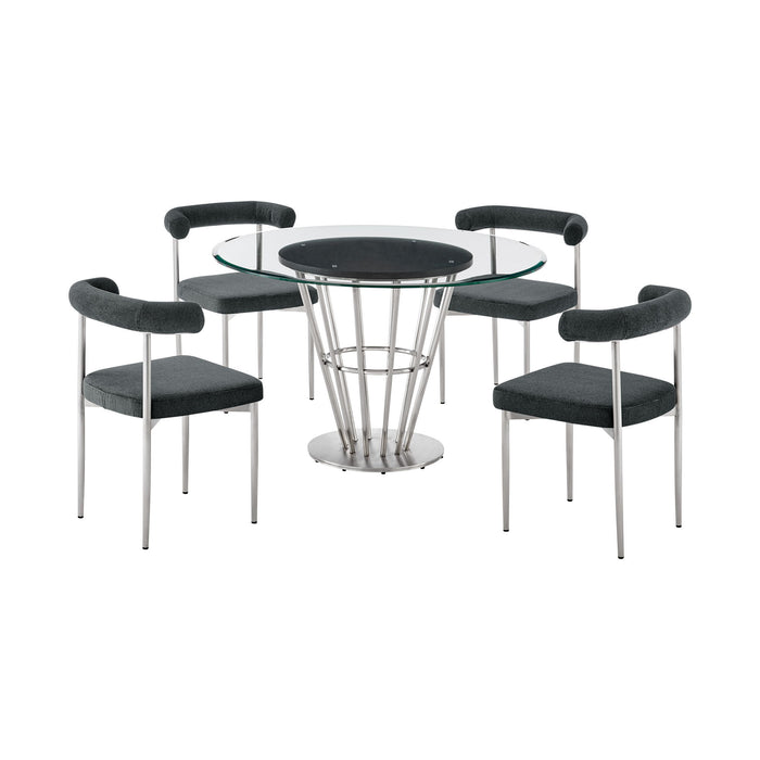 Veronica Shannon - Round Glass Dining Table Set - Brushed Legs