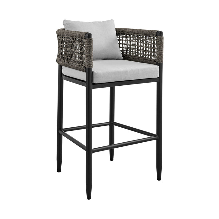 Alegria - Outdoor Patio Counter Height Bar Stool In Aluminum With Gray Rope And Cushions