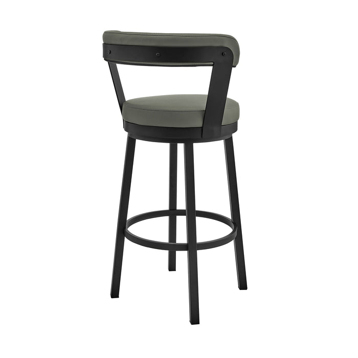 Bryant - 30" Bar Height Swivel Bar Stool - Black Finish And Gray Faux Leather