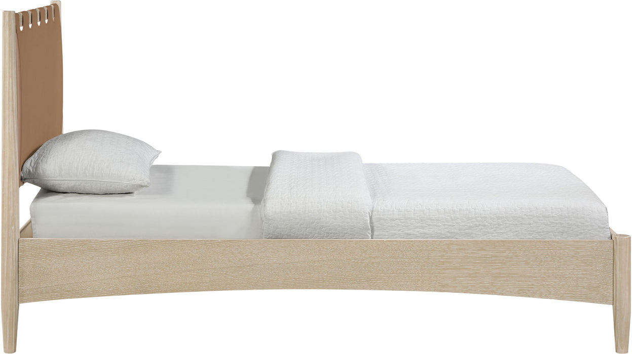 Santos - Vegan Leather Headboard And Wood Bed - Waxed Natural Frame