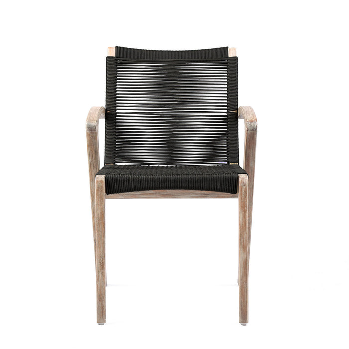 Brielle - Outdoor Light Eucalyptus Wood And Charcoal Rope Dining Chairs - (Set Of 2)