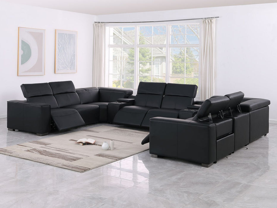 1208 - 10 Piece U Shaped Leather Sectional With 4 Power Recliners & Power Headrest