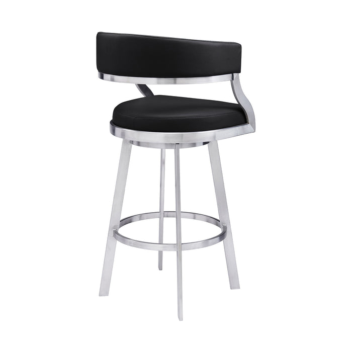Saturn - 26" Counter Height Swivel Black Faux Leather And Brushed Stainless Steel Bar Stool