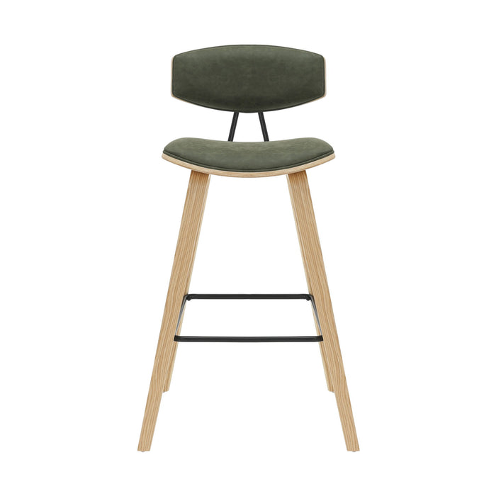 Fox - Bar Height Curved Back Wood Bar Stool With Faux Leather Seat
