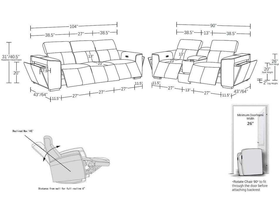 1224 - 6-Piece Modular Power Reclining Sofa And Console Loveseat Set In With 5 Power Recliners & Power Headrests
