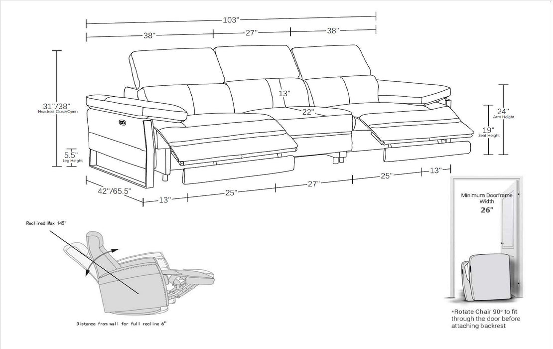 1246 - Modular Power Dual Reclining Sofa With Power Reclining Headrests