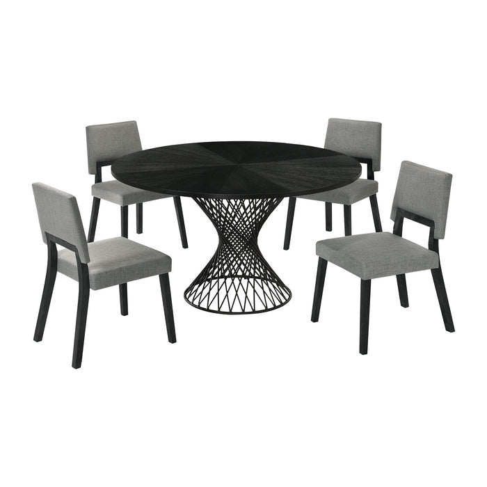 Cirque Channell - 5 Piece Black Wood Dining Table Set - Charcoal
