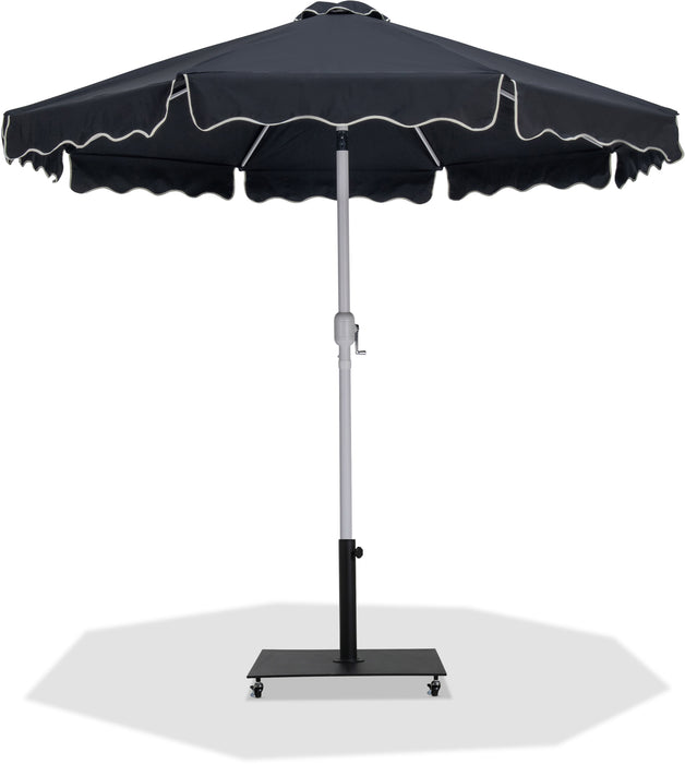 aluminum patio umbrella pole The Push and Pop Escape from the suns rays when youre basking beneath this Amalfi navy fabric with cream piping and matte white aluminum patio umbrella with matte black base set Bar Height Aluminum Bottom Pole