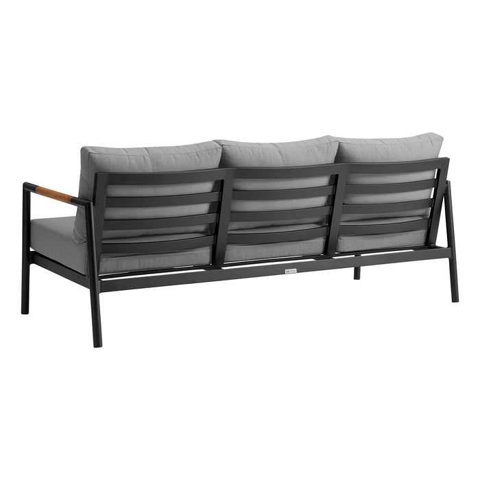 Crown - Aluminum And Teak Wood Outdoor Sofa - Black / Dark Gray