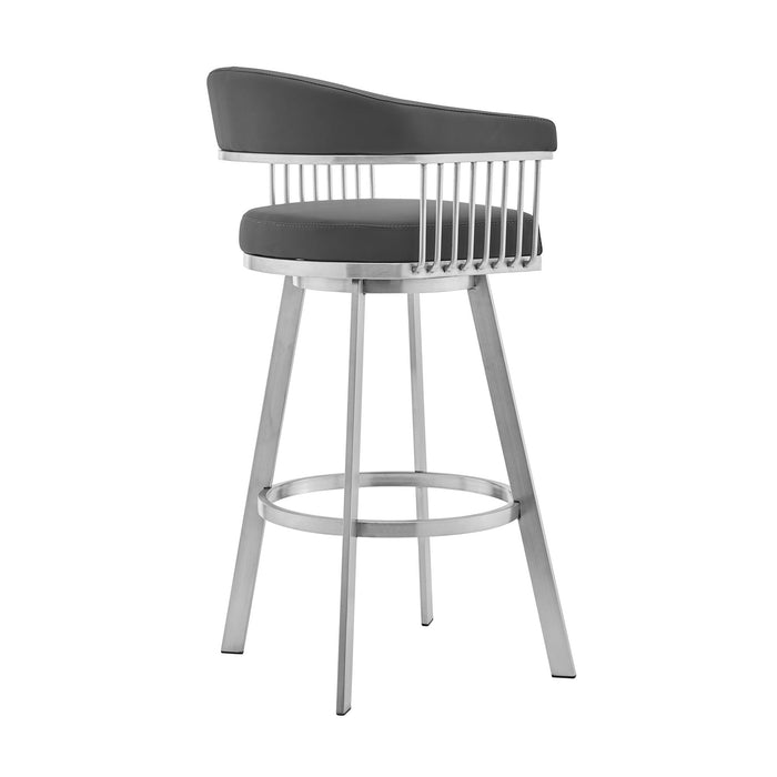 Chelsea - 29" Gray Faux Leather And Brushed Stainless Steel Swivel Bar Stool