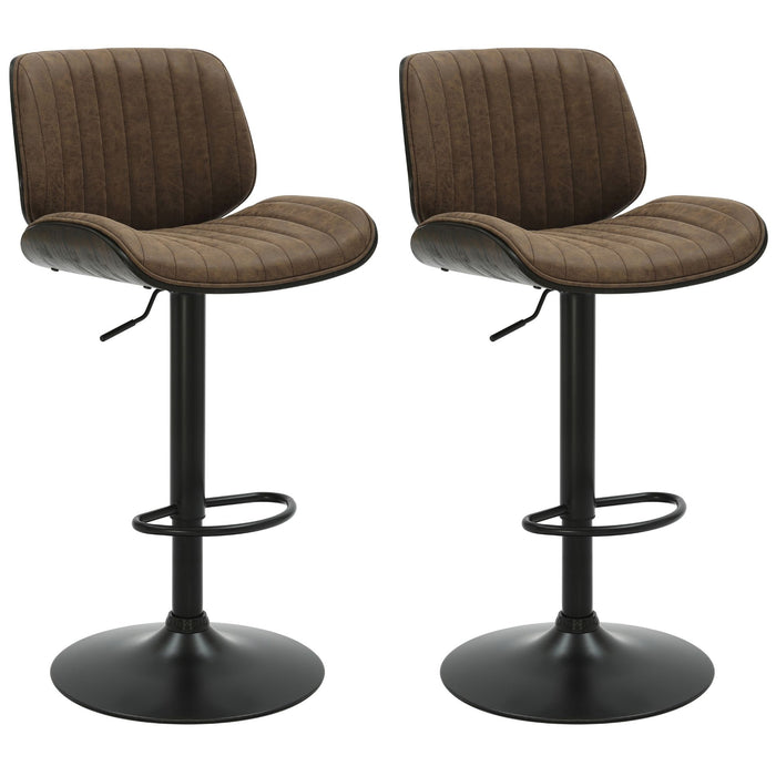 Brock - Adjustable Swivel Curved Back Wood Bar Stool With Faux Leather Seat