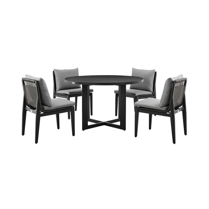 Cayman - Outdoor Patio 5-Piece Round Dining Table Set In Aluminum With Gray Cushions