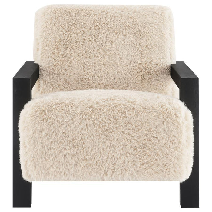 Fitzroy - Faux Fur Upholstered Chair Solid Wood Arms - Latte