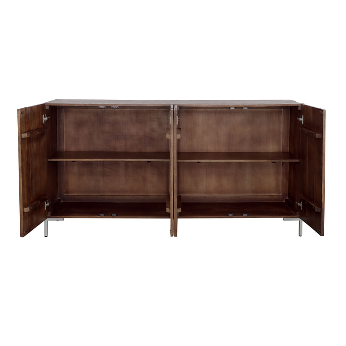 Bahari Chatter - Four Door Credenza - Brown / Silver