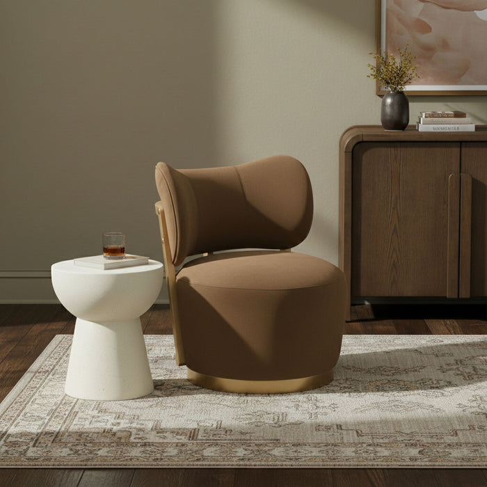 Elara - Velvet Upholstered Swivel Accent Chair - Saddle / Stained Natural