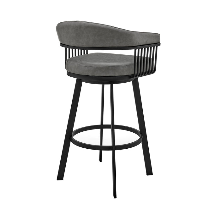 Chelsea - 29" Bar Height Swivel Bar Stool - Black Finish And Gray Faux Leather