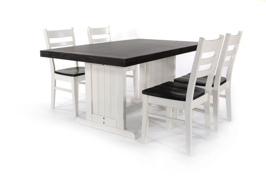 5 Piece Dining Room Set (Table, 4 Chairs) - Cottage White / Europen Dark