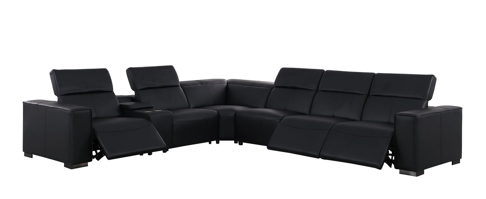 1208 - 7 Piece L-Shaped Leather Reclining Sectional With 3 Power Recliners