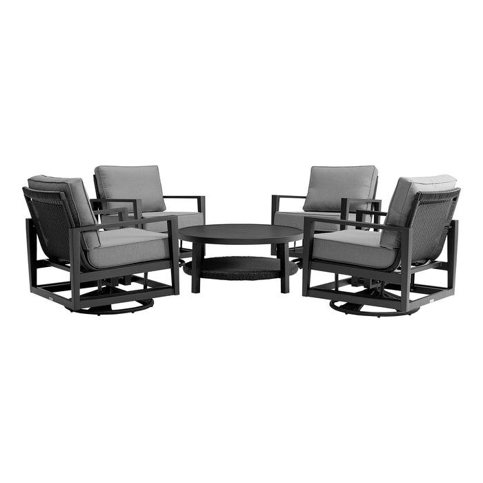 Cayman - 5 Piece Black Aluminum Outdoor Seating Set With Dark Gray Cushions