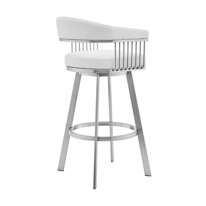 Chelsea - 29" White Faux Leather And Brushed Stainless Steel Swivel Bar Stool
