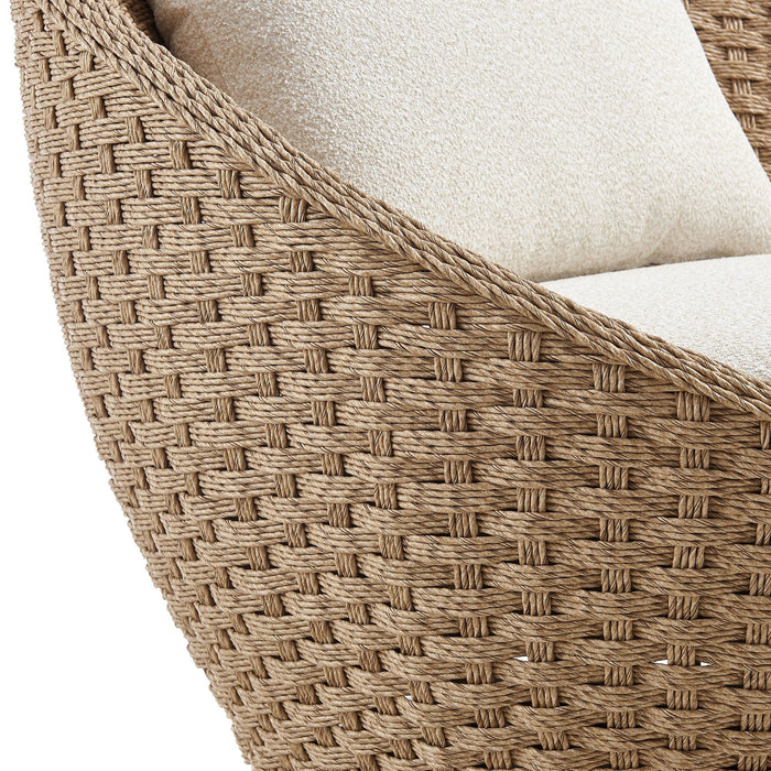 Kobalt - Metal Outdoor Swivel Lounge Chair With Cushions - Boucle White / Natural