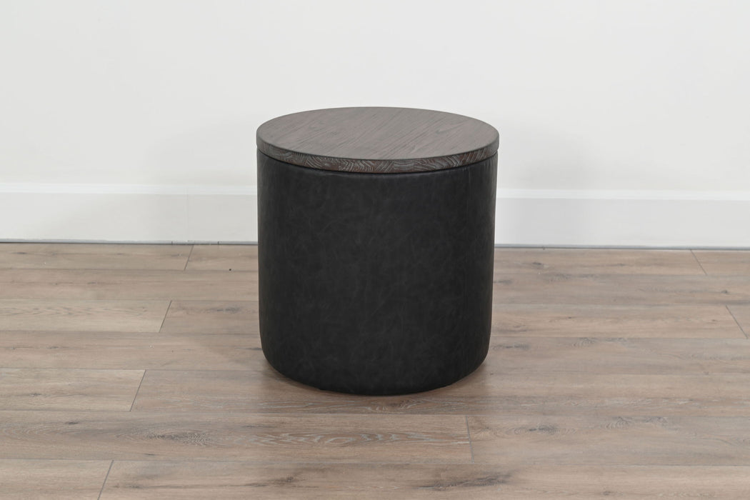 Malibu - Round Storage Ottoman With Wood Lid - Weathered Rum