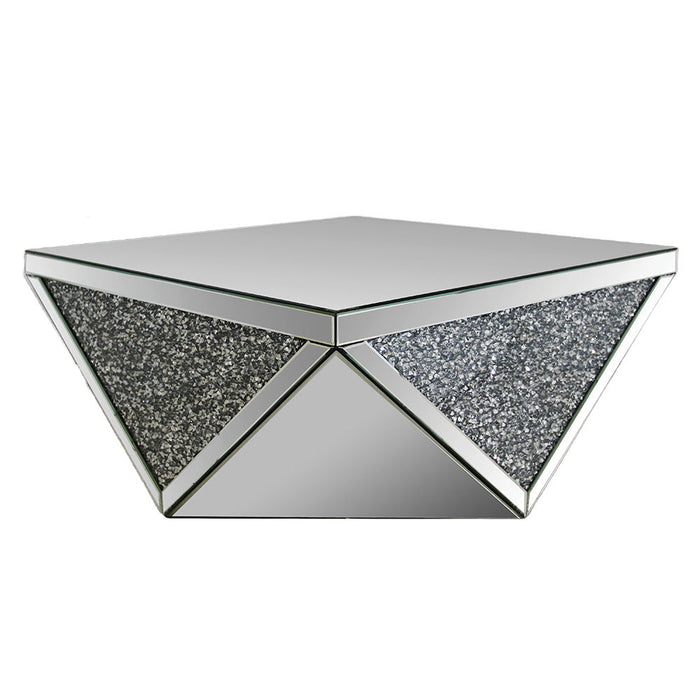 Noralie - 38" Square Coffee Table - Mirrored & Faux Diamonds