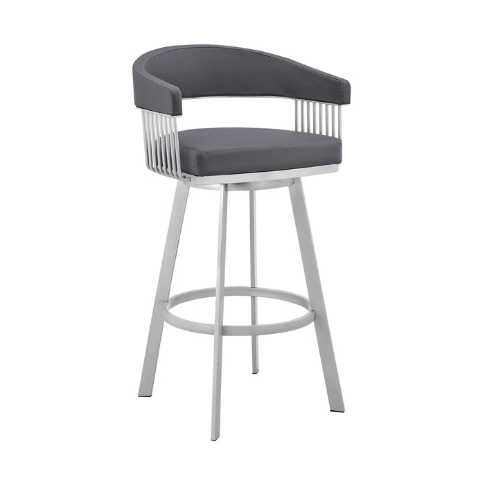 Chelsea - 29" Slate Gray Faux Leather And Silver Metal Bar Stool