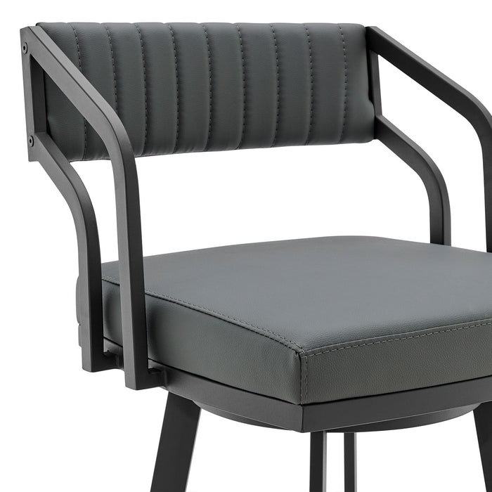 Capri - 26" Swivel Modern Black Metal And Slate Gray Faux Leather Barstool