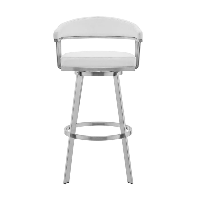 Chelsea - 29" White Faux Leather And Brushed Stainless Steel Swivel Bar Stool
