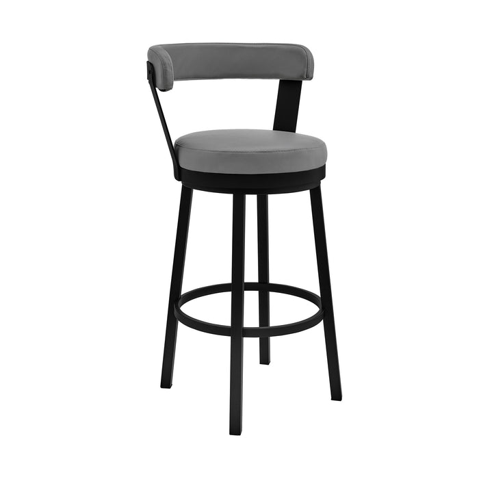 Bryant - 26" Counter Height Swivel Bar Stool - Black Finish And Gray Faux Leather