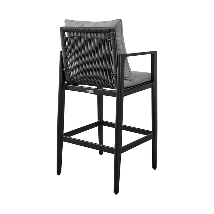 Cayman - Outdoor Patio Bar Stool In Aluminum With Gray Cushions