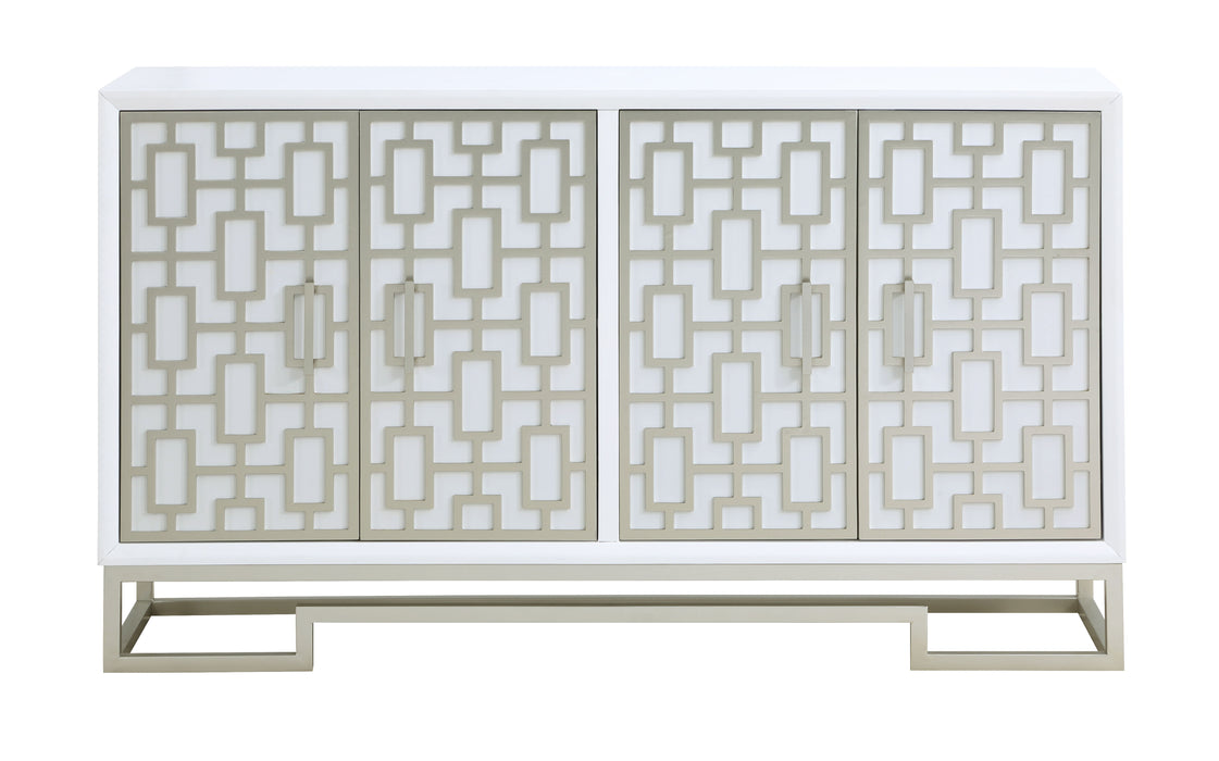 Naomi - Four Door Wide Credenza - Dreamy White / Champagne Lights