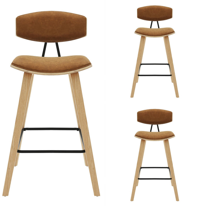Fox - Counter Height Curved Back Wood Bar Stool With Faux Leather Seat