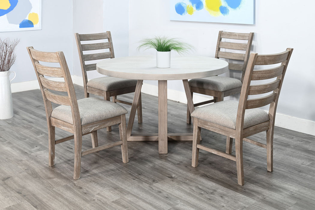 Rowan - 5 Piece Round Dining Set (Table, 4 Chairs) - Light Gray / Wheat