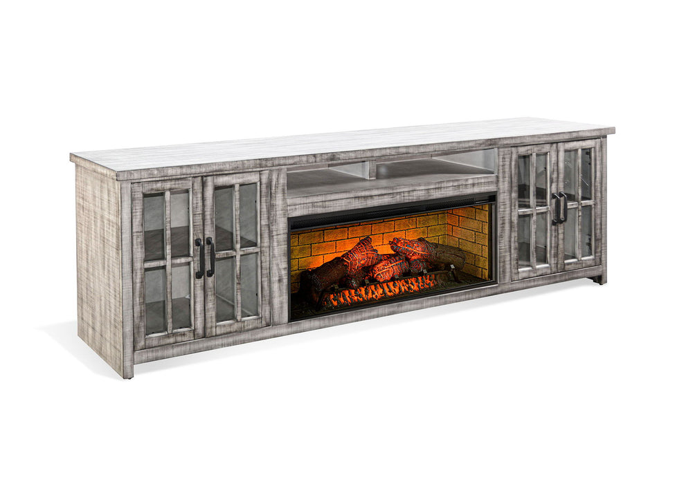 98" Media Console With Faux Crystals Electric Fireplace Insert