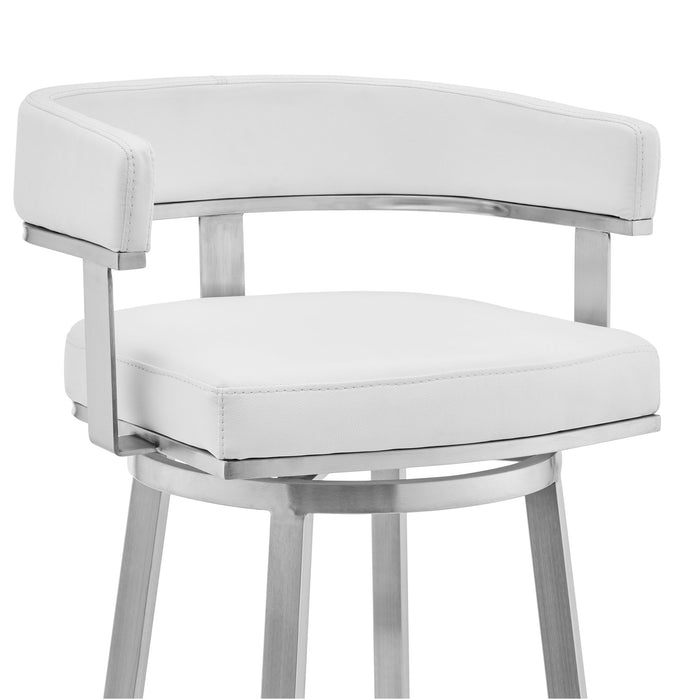 Lorin - 30" Faux Leather And Brushed Stainless Steel Swivel Bar Stool - White