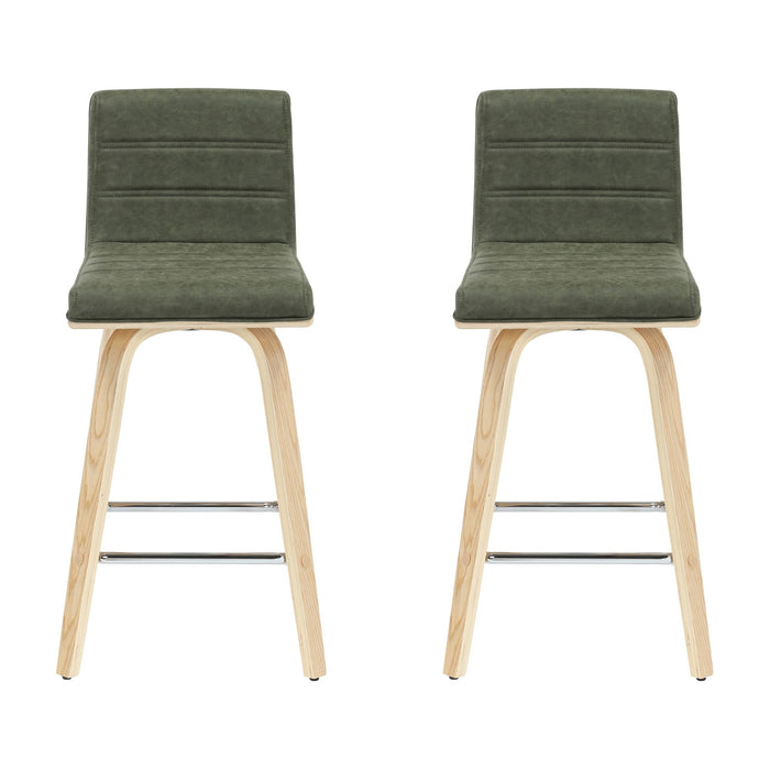 Vienna - 35.5" Swivel Counter Height Square Back Wood Bar Stool With Faux Leather Seat