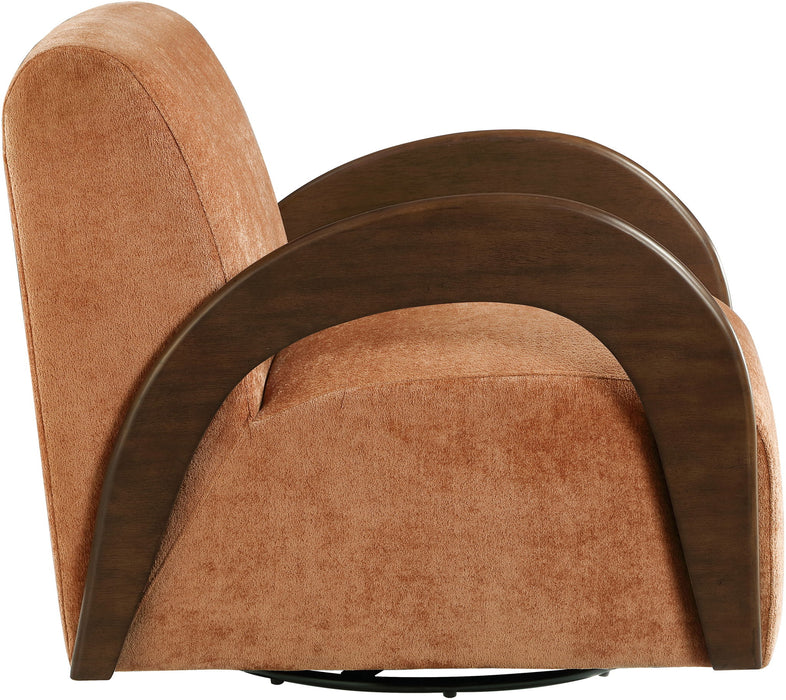 Neria - Chenille Fabric Upholstered Swivel Accent Chair - Painted Brown Base