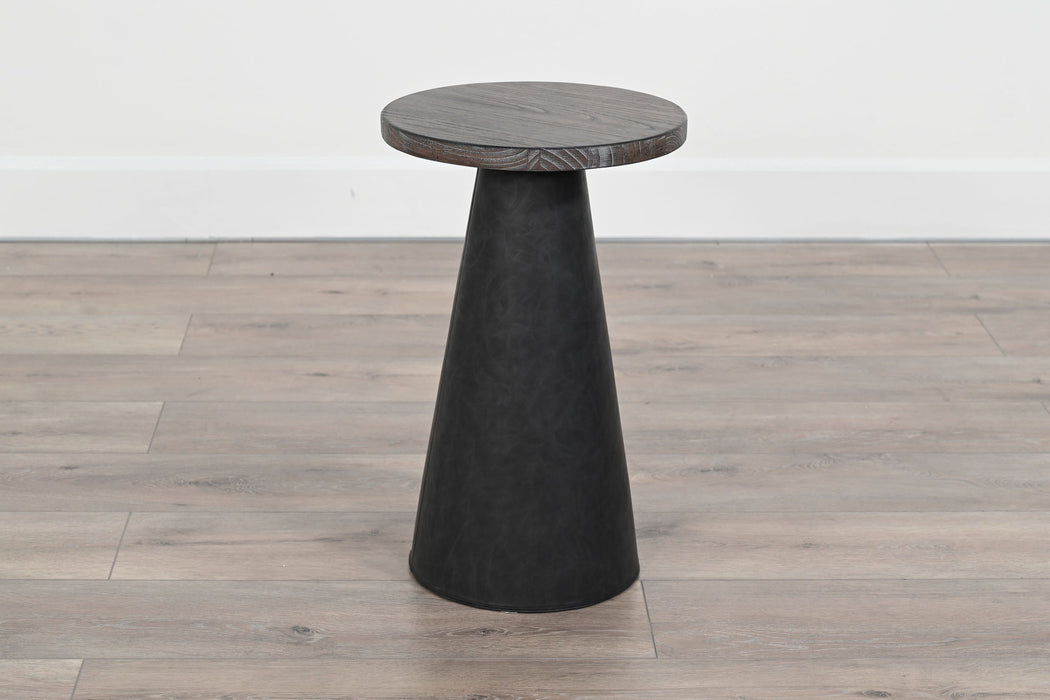 Malibu - Cone-Base Accent Table With Round Wood Top - Weathered Rum