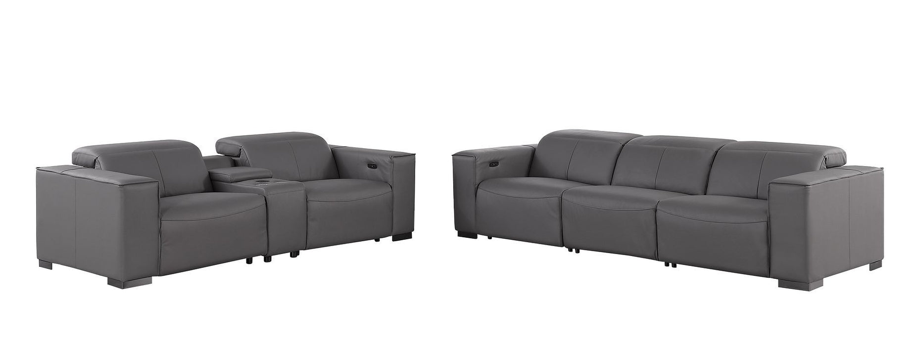 1208 - Leather Reclining Set (Sofa & Loveseat With 5 Power Recliners)