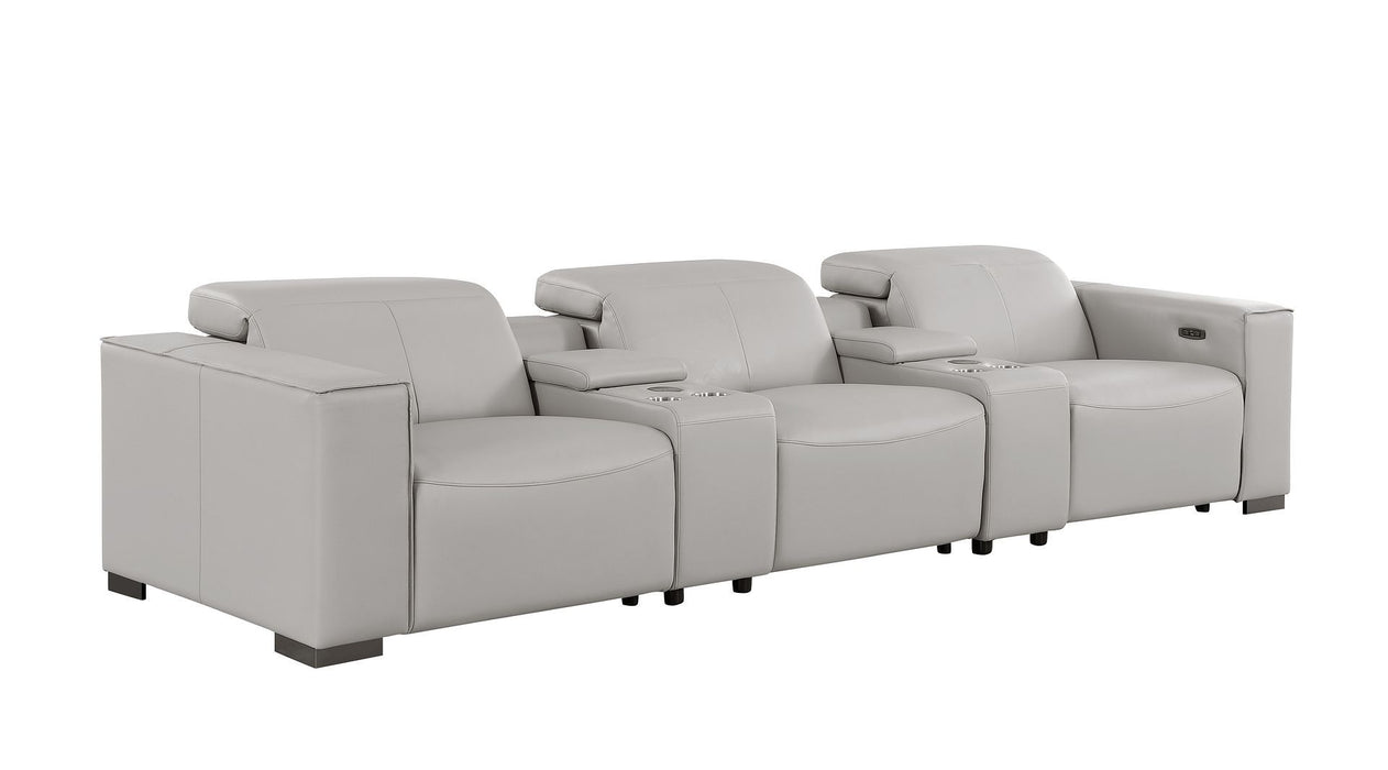 1208 - Leather Sofa With 3 Power Recliners And Two Storage Consoles